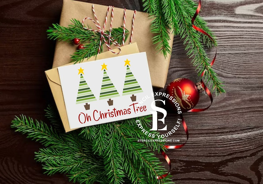 Oh Christmas Tree Sentiment with Trees Layered Stencil Set Digital Design*