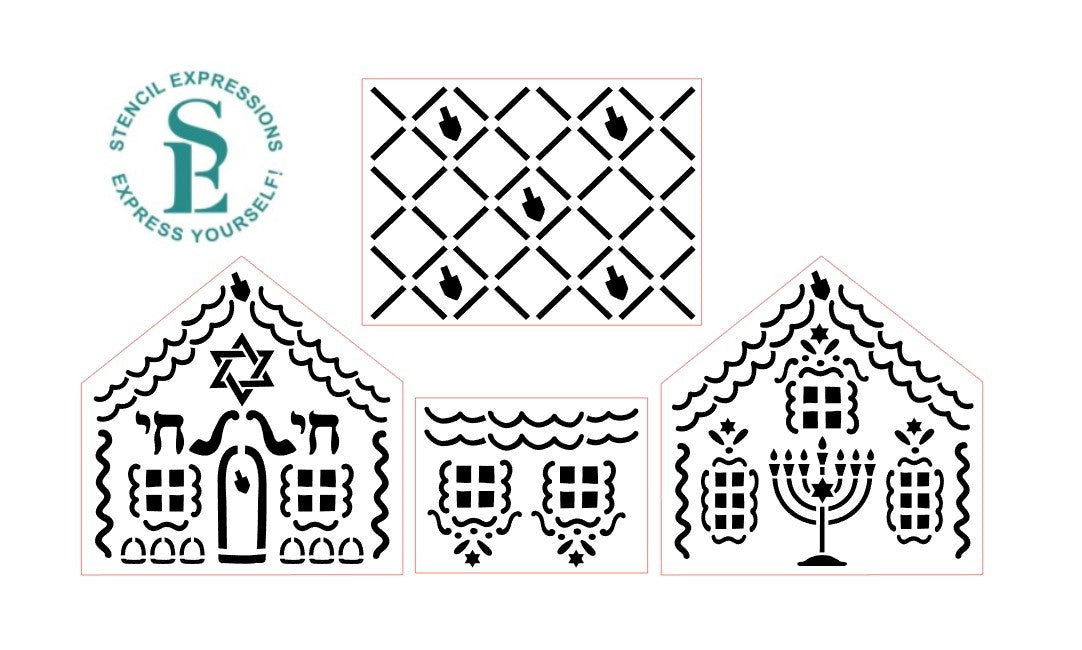 Hanukkah 3D Gingerbread House Stencils 4pc PYO Digital Design