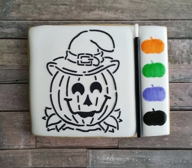 Jack-O-Lantern with Witches Hat PYO Digital Design Cookie Stencil