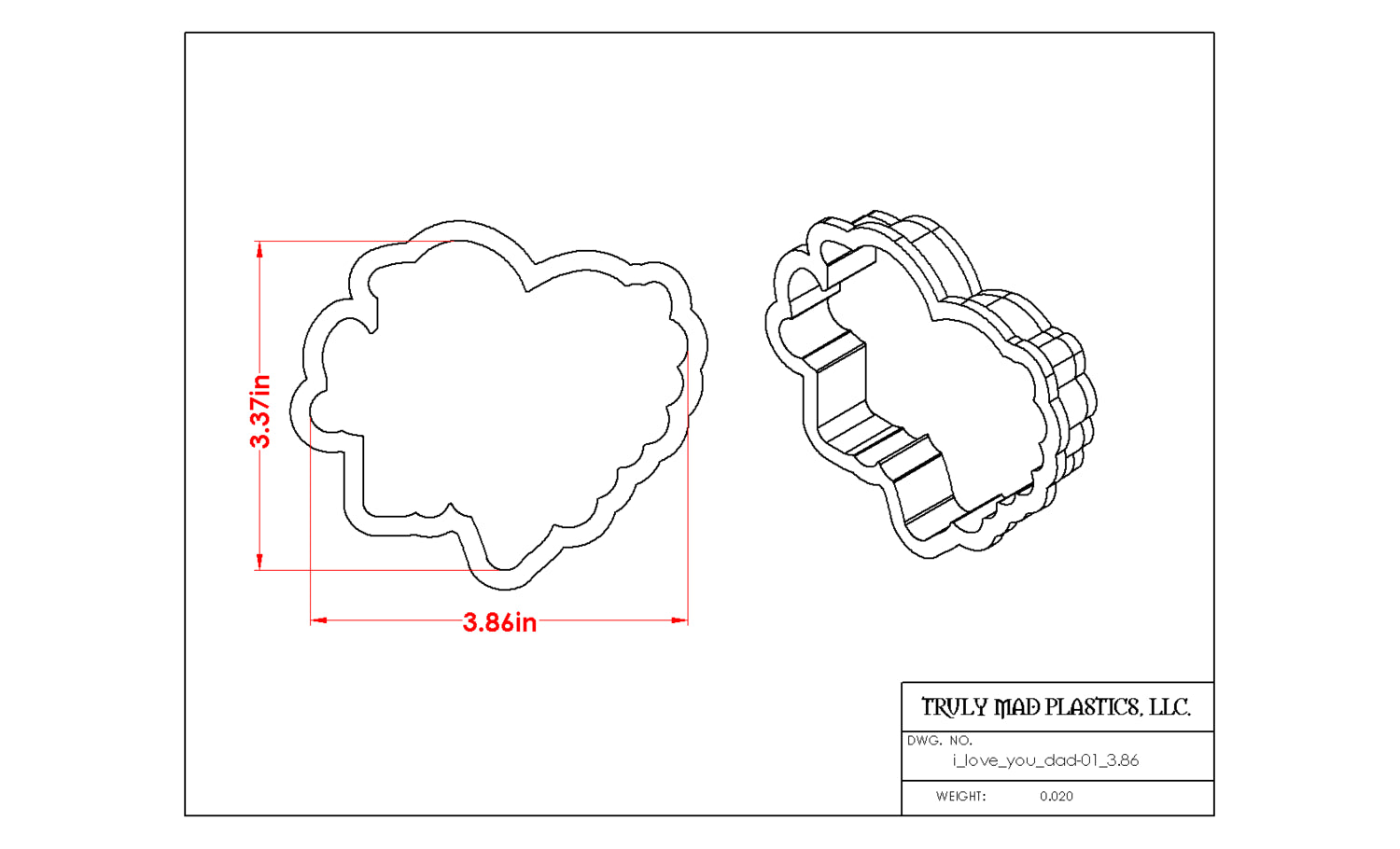 I Love You Dad Heart #2 Digital Design Cookie Stencil