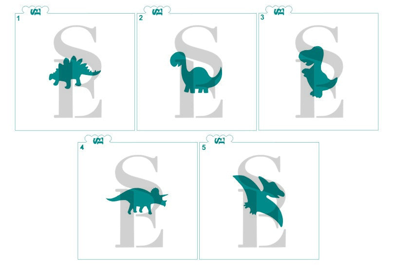 Dinosaur Silhouettes Digital Design cookie stencil