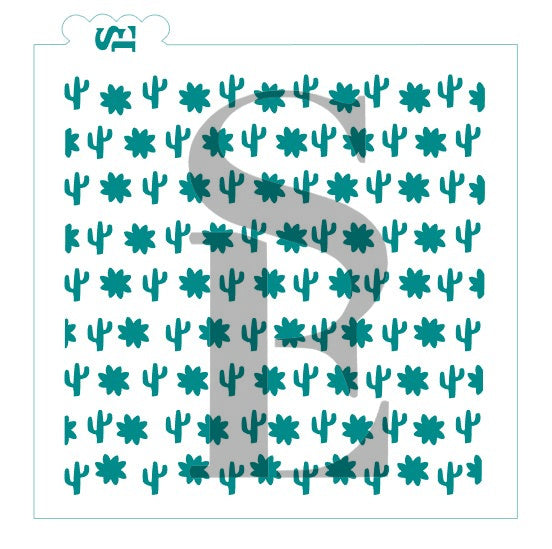 Cactus #5 w/ Flower Background Stencil for Cookies, Cakes & Culinary