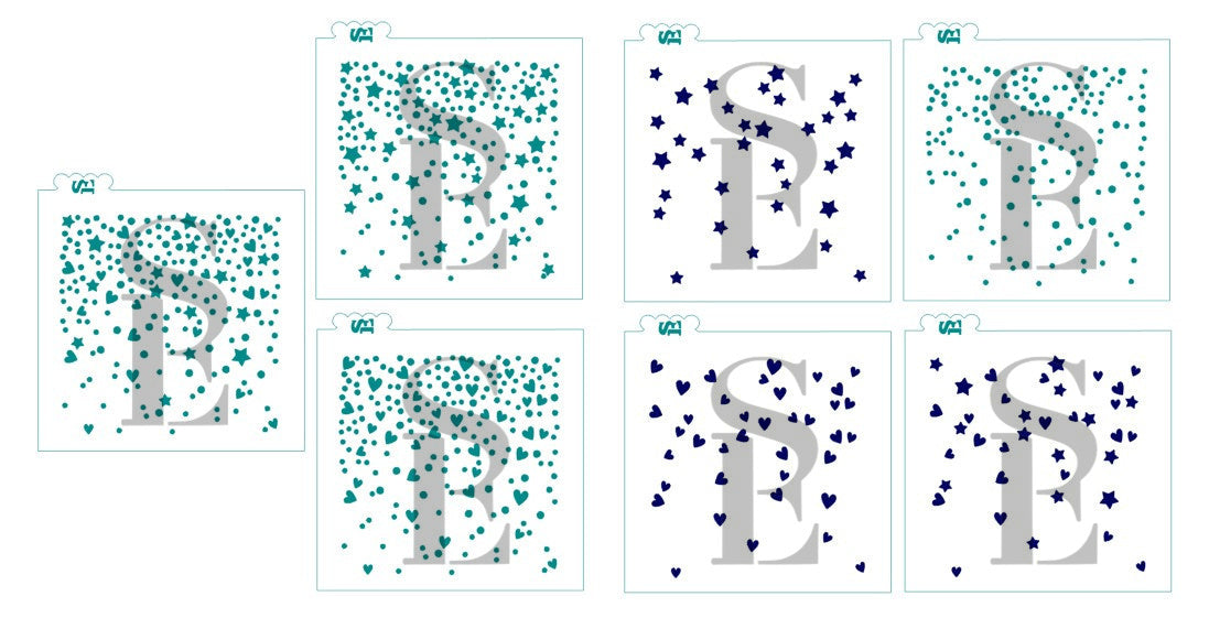 Confetti w/ Hearts and Stars Backgrounds Bundle, Single and Layered Digital Design Cookie Stencil
