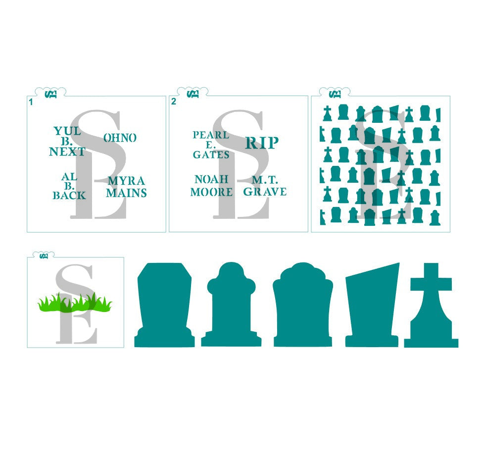 Tombstones Background, Tombstone Quirky Names #1 & #2, and Tombstone Templates Bundle Digital Design