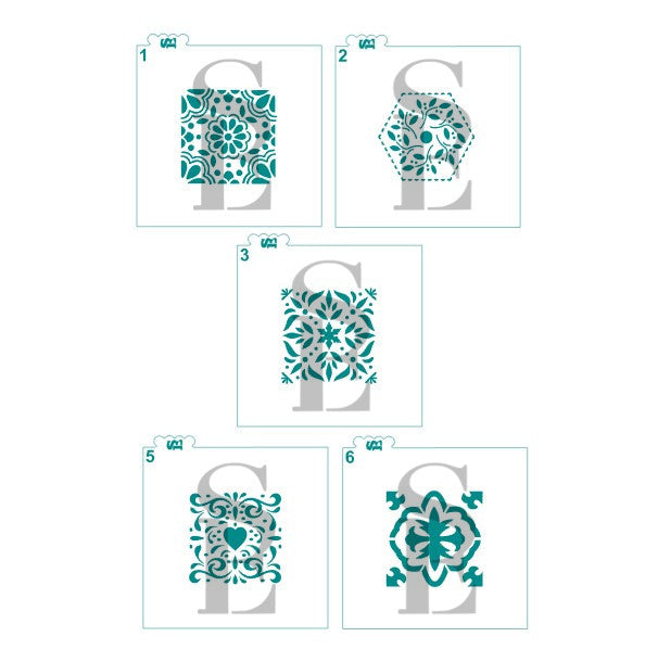 Talavera Tile / Papel Picado 5 Stencil Bundle