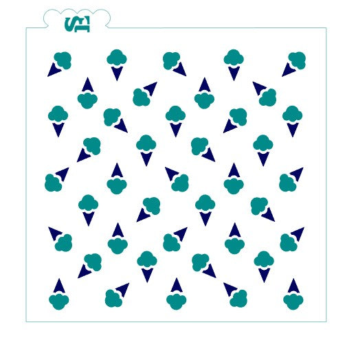 Ice Cream Cones Background, Single and Layered Stencil for Cookies, Cakes & Culinary