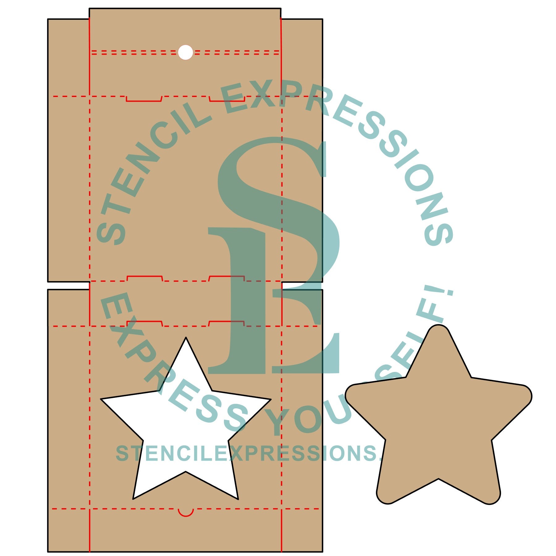 Pizza Box, 4"sq STAR Cutout Cookie / Gift Box Digital SVG Design Download