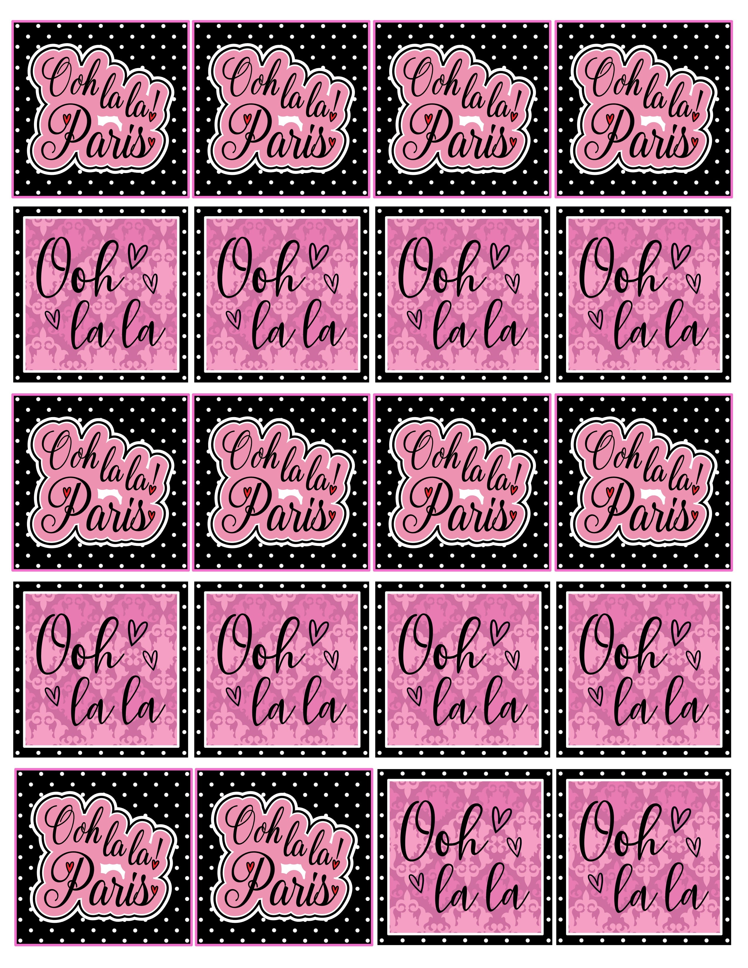 Ooh La La! Paris Theme Treats Print Your Own Packaging Bundle: Treats Cards and Gift Tags