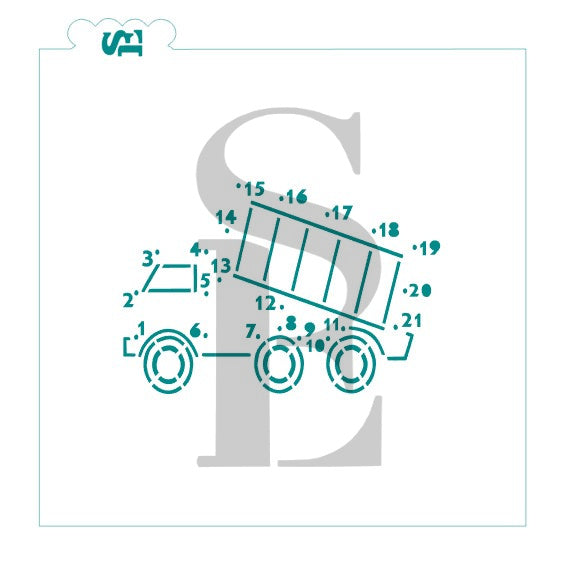 Dump Truck Connect The Dot PYO Stencil for Cookies, Cakes & Culinary