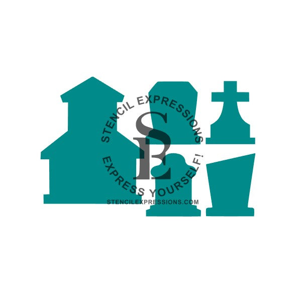 Haunted Church & Mini Graveyard Stencil Set Digital Design includes Shaped Templates and Gift Tag