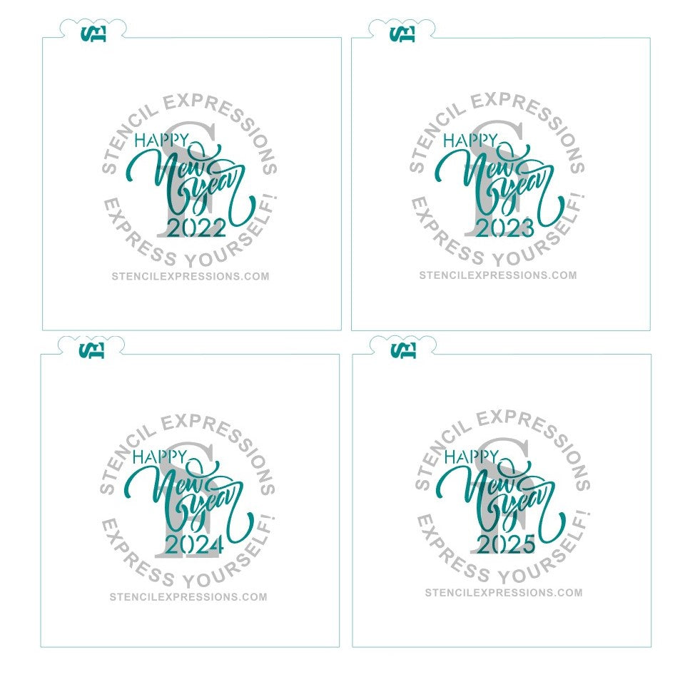 Happy New Year #2 Greeting with choice of 2022-2025 Dates For Cookies, Cakes, Culinary