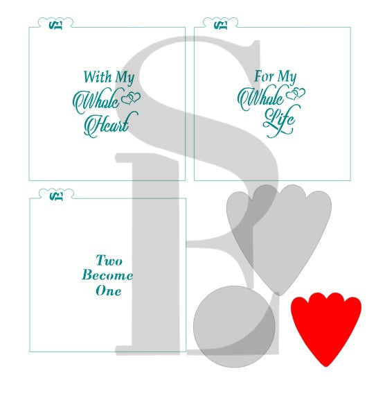 With My Whole Heart / For My Whole Life / Two Become One 3 pc Cookie Platter Stencil Digital Design