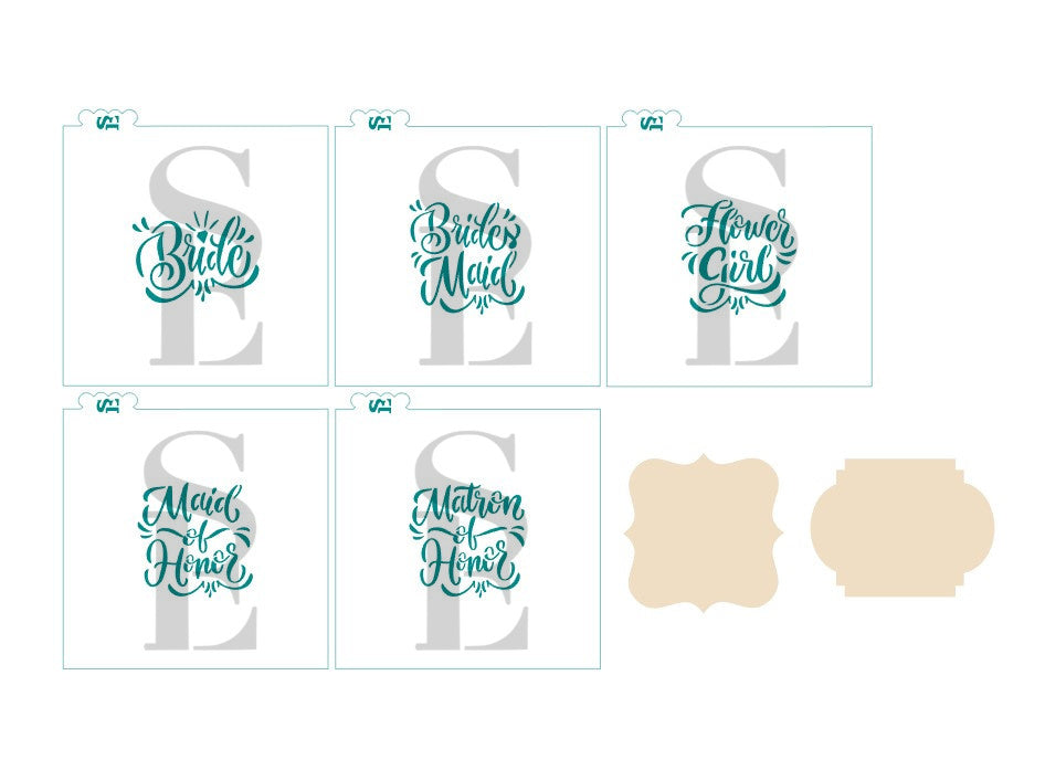 Wedding Party Names - Bride Bridesmaid Maid Matron of Honor Flower Girl Digital Designs cookie Stencils