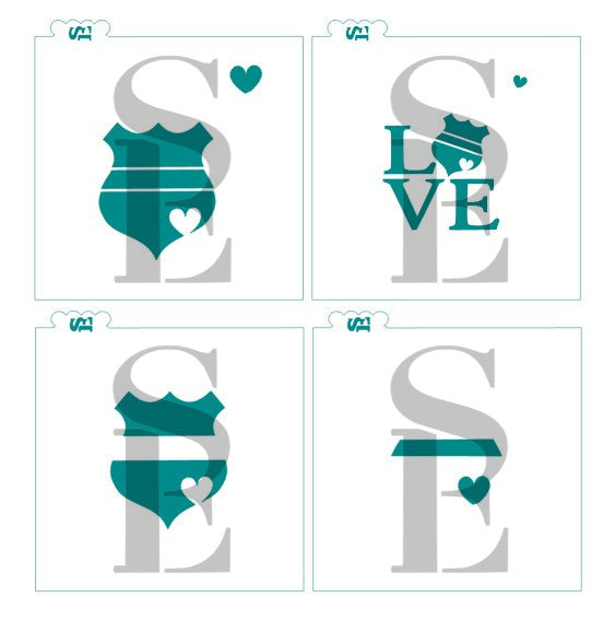 Police Shield Love, Single and Layered Digital Design Cookie Stencil