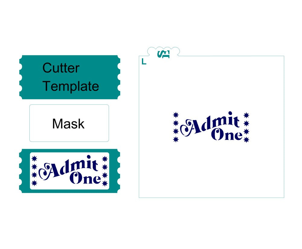 Circus / Movie Ticket Admit One Digital Design cookie stencil
