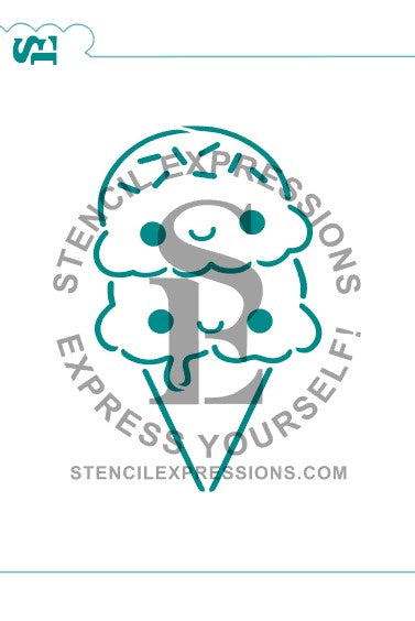 Ice Cream Cone PYO, Scoop, There It Is Sentiment and Kawai'i Faces Stencil Digital Design