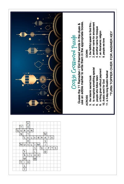 Ramadan / Eid Interactive Crossword Puzzle w/ Bonus Bag Topper & Answer Key Digital Design Cookie Stencil
