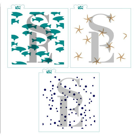 Ocean Fish and Starfish Background Single and Layered Digital Design Cookie Stencil
