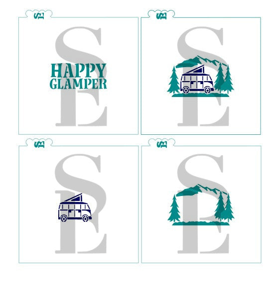 Happy Glamper Vintage Camper Scene Digital Design