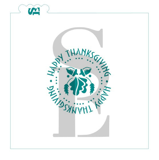 Happy Thanksgiving Round With Acorns Digital Design Cookie Stencil