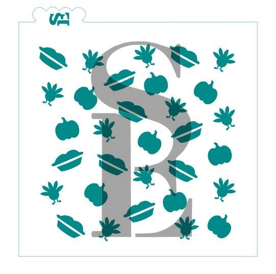 Thanksgiving Dinner, Turkey, Pie, Pumpkin Background Stencil for Cookies, Cakes & Culinary