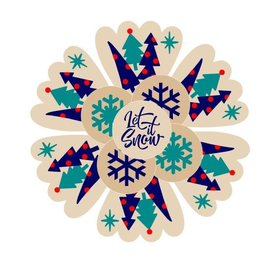 Boho Trees Let It Snow Snowflakes Platter 6 Pc Digital Design