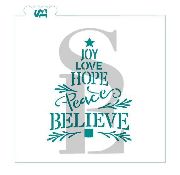 Joy Love Hope Peace Believe Tree Stencil for Cookies, Cakes & Culinary