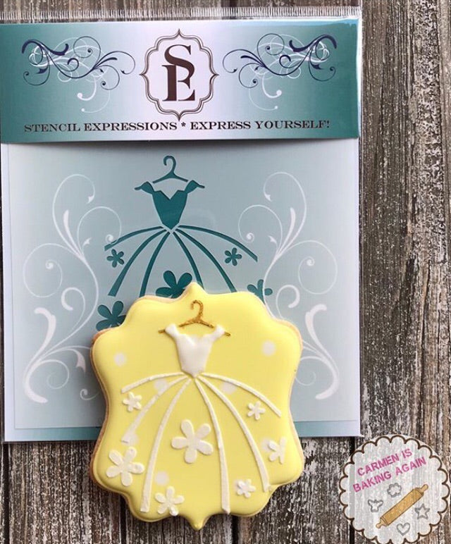 Floral Wedding Dress Digital Design Cookie Stencil