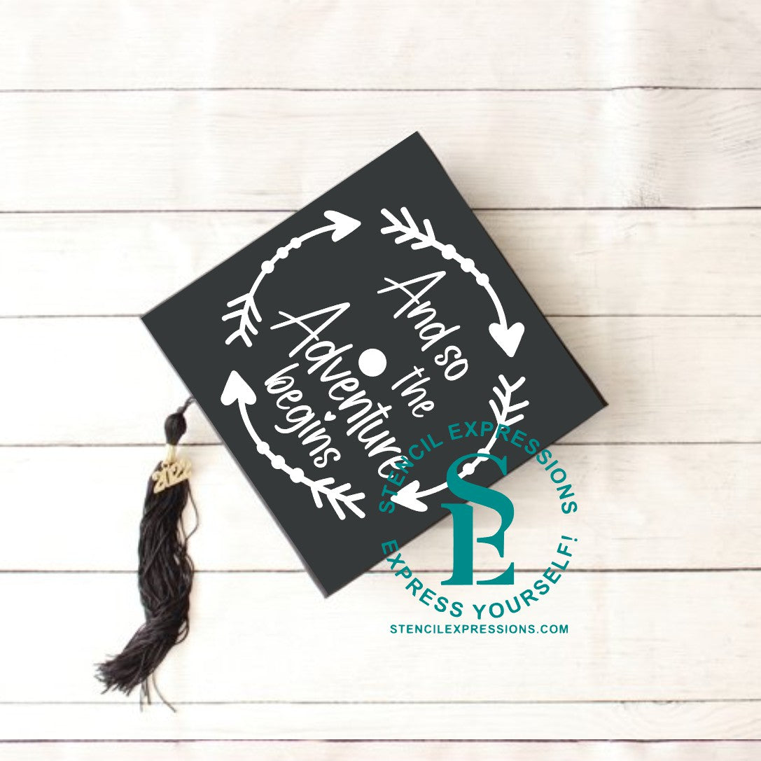 And So The Adventure Begins Mortar Board Vinyl or Silkscreen Digital Design