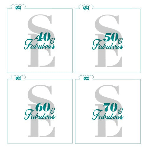 40, 50, 60, 70 & Fabulous Stencil Bundle for Cookies, Cakes & Culinary Cookie Stencils