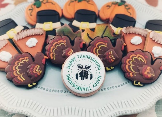 Happy Thanksgiving Round With Acorns Digital Design Cookie Stencil Sugar Sun Sweets