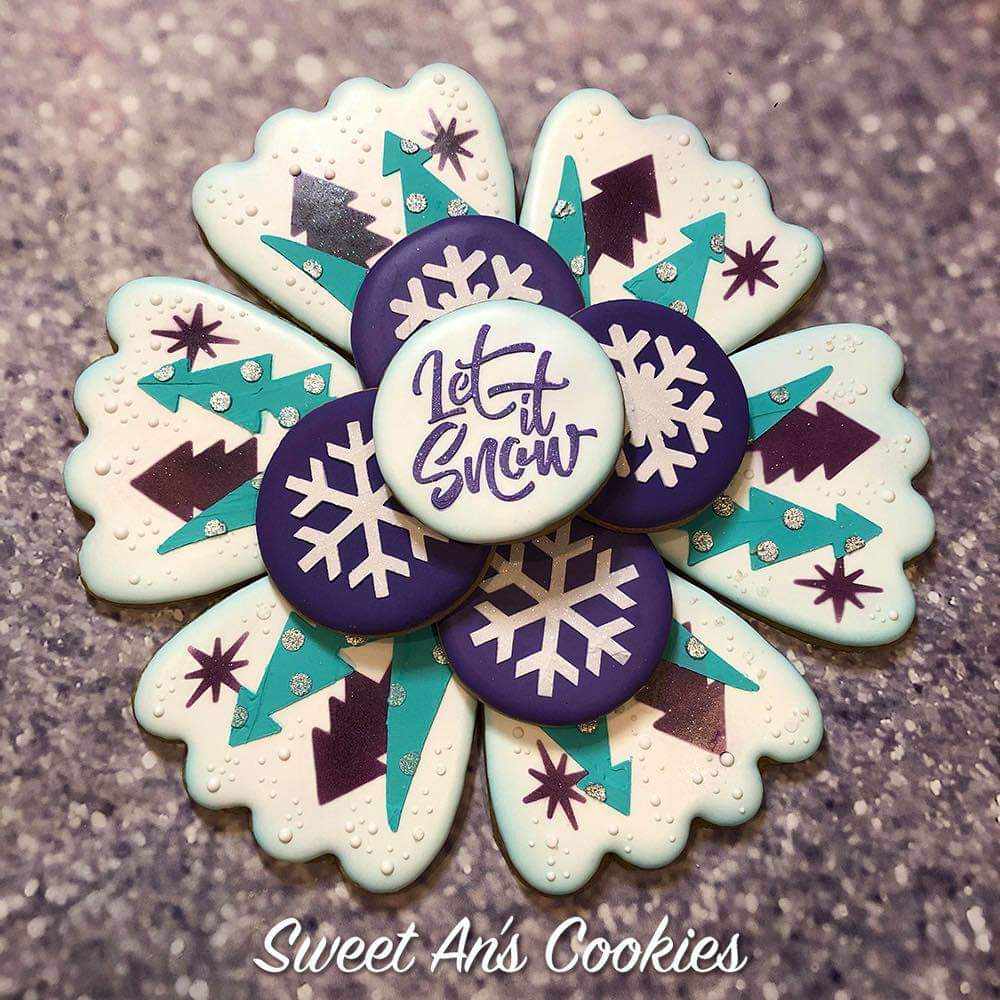 Boho Trees and Snowflakes Platter 5-Stencil or 2-Cutter Sets for Cookies, Cakes & Culinary