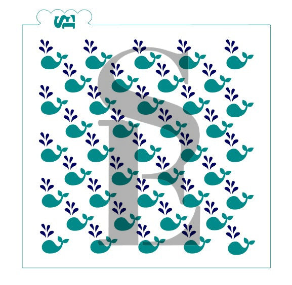 Cartoon Whale Background Stencil for Cookies, Cakes & Culinary