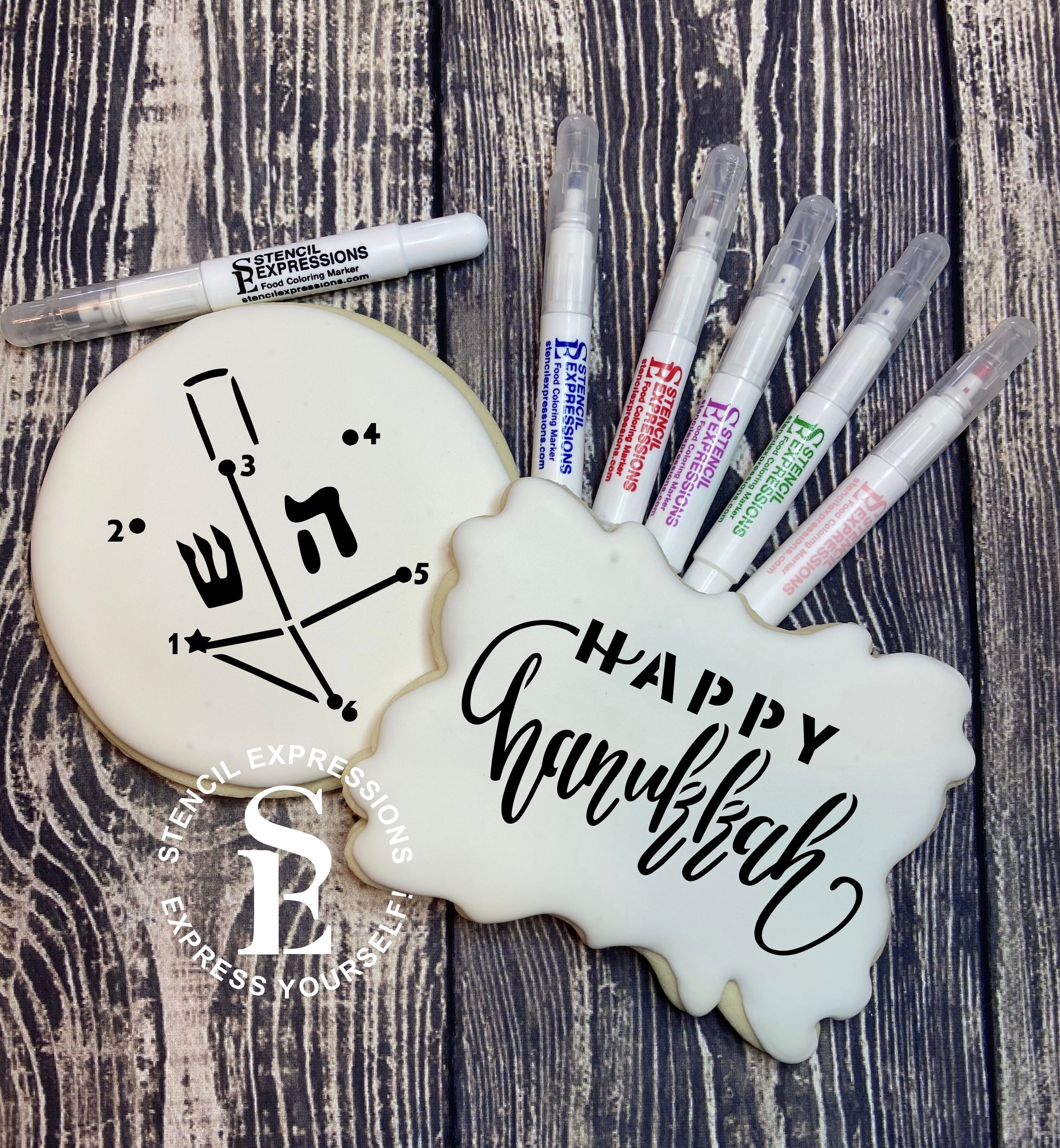Happy Hanukkah Hand-Lettered Stencil for Cookies, Cakes & Culinary