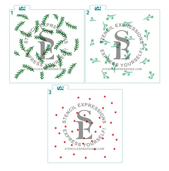 Holly Berries, Mistletoe and Pine Needles 3-Layer Background For Cookies Cakes Culinary