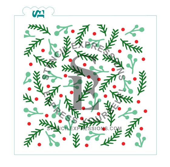 Holly Berries, Mistletoe and Pine Needles 3-Layer Background For Cookies Cakes Culinary