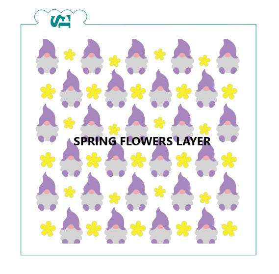 Gnomes Background Spring / Summer Flowers ADD-ON Layer Digital Stencil Design *