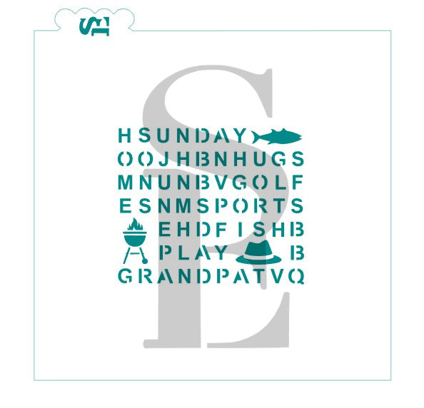 Father's Day Grandfather Word Search Stencil w/ Bonus Bag Topper & Answer Key Digital Design Cookie Stencil