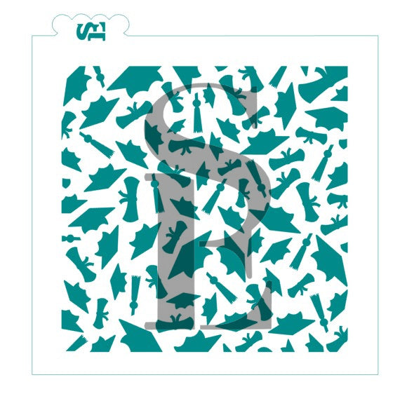 Graduation Caps, Scrolls & Tassels Background Digital Design Cookie Stencil