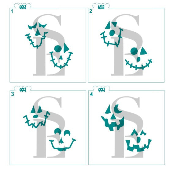 Scarecrow / Jack-O-Lantern Faces #1-4 Bundle Digital Design Cookie Stencil