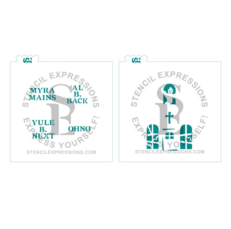 Haunted Church & Mini Graveyard Stencil Set Digital Design includes Shaped Templates and Gift Tag