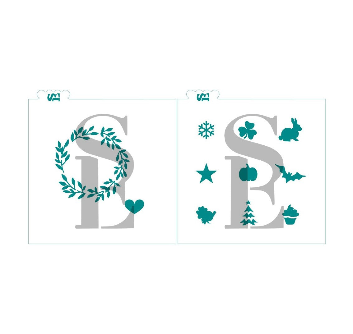 Greenery Wreath w/Heart & Holiday Icons Stencil Set for Cookies, Cakes & Culinary
