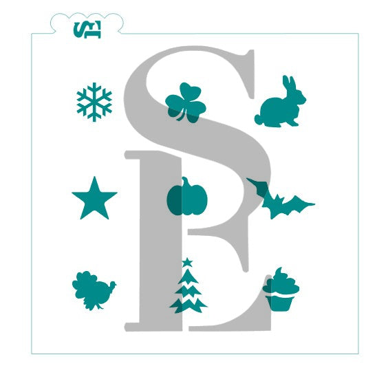 Greenery Wreath w/Heart & Holiday Icons Stencil Set for Cookies, Cakes & Culinary
