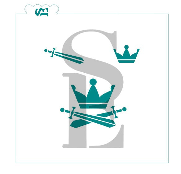 Medieval Crown and Swords with Bonus Minis Digital Design Cookie Stencil