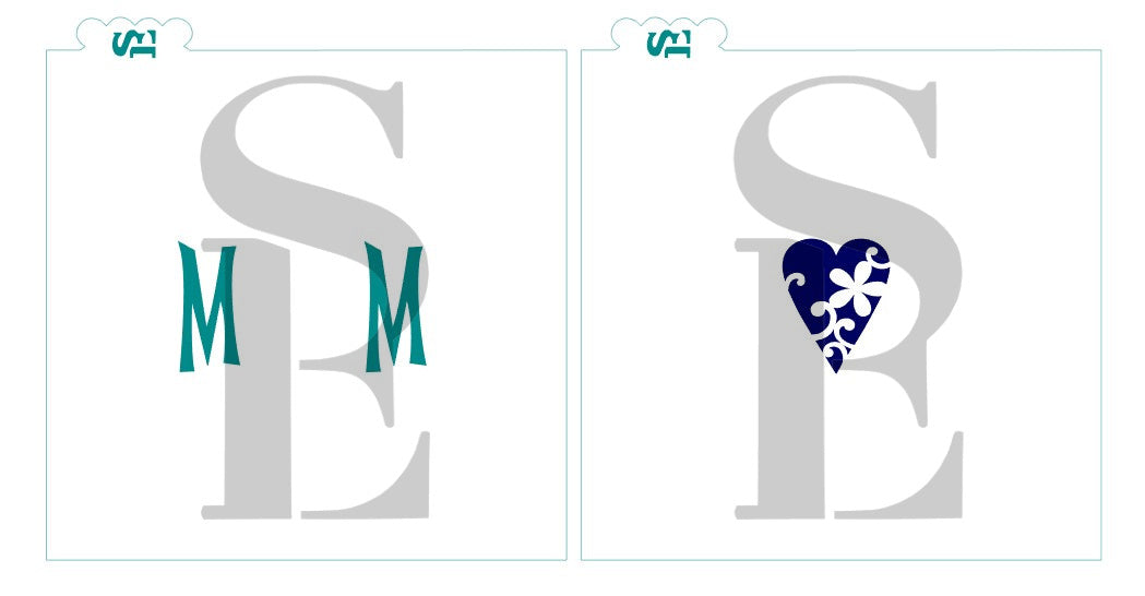 MOM with Ornate Heart, Single and Layered Stencil 