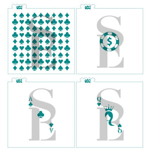 Casino Cards, Poker Chip and Suits Background Digital Design Cookie Stencil