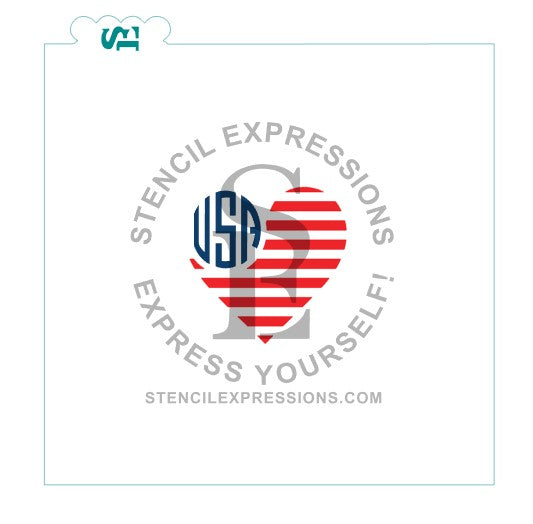 USA Flag Heart Layered Stencil Digital Design