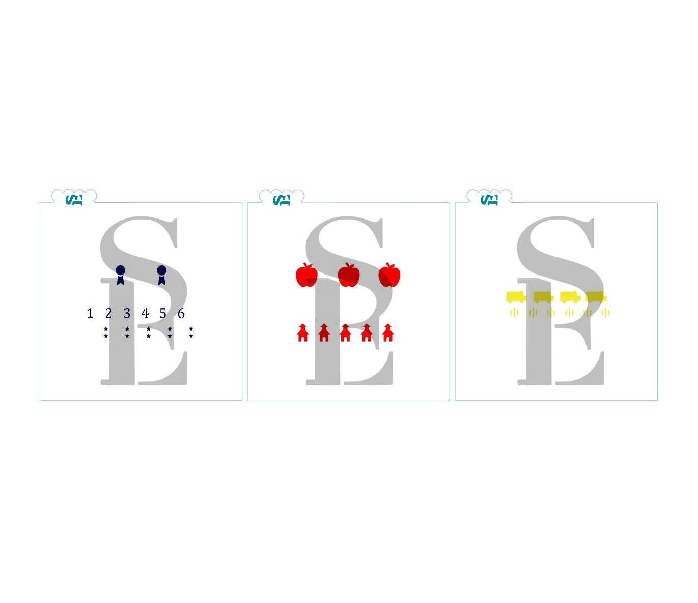 School Icons, School Apple Ruler Ribbon Bus, Stencil for Cookies, Cakes & Culinary