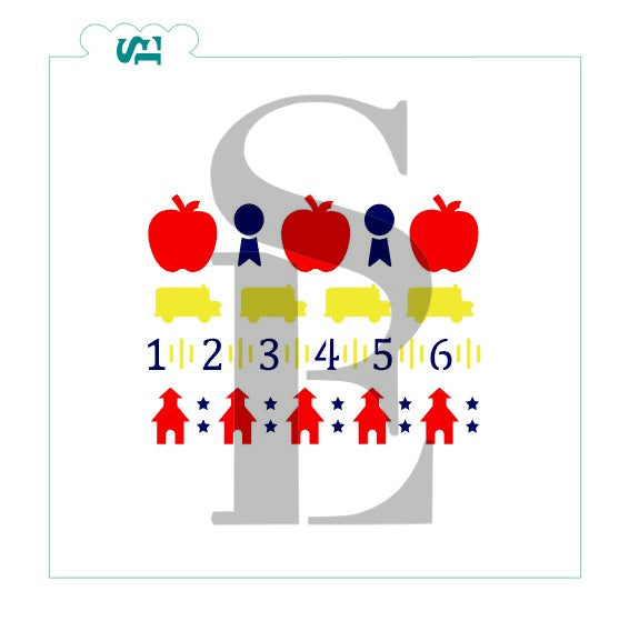 School Icons, School Apple Ruler Ribbon Bus, Stencil for Cookies, Cakes & Culinary