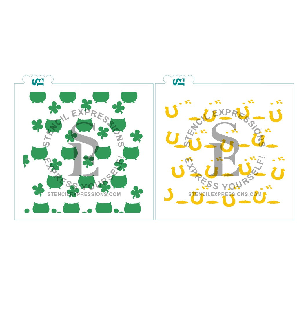 St. Patrick's Pot of Gold, Shamrock, Horse Shoe Background for Cookies Cakes Cuninary *